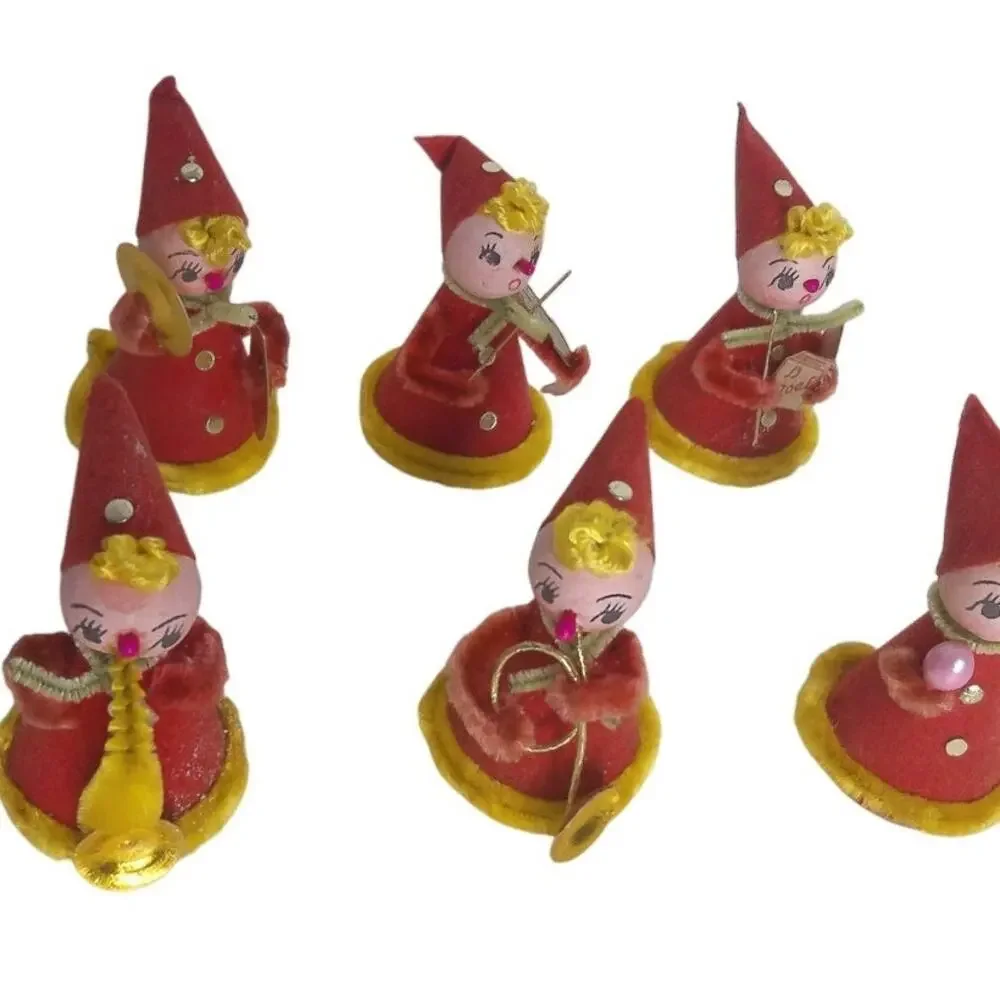 Vintage Shiny Brite Christmas Pixie Band Musical Ornaments Japan Elf Set Of 6